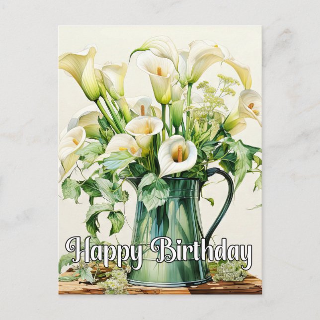 Cartão Postal Flores de Lírio Calla Recém-Colhidas (Frente)