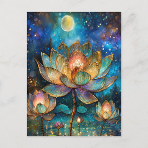 Cartão Postal Flores de Lótus de Vidro Colorido ao Luar