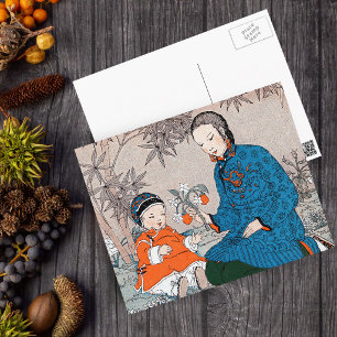 Cartão Postal Flores de Mãe Asiática Vintage Dia das Mães