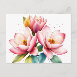 Cartão Postal Flores de Magnólia em Aquarela com Desvanecimento