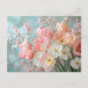 Cartão Postal Flores de Mola de Pastel Design Delicadas Florais 