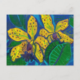 Cartão Postal Flores de Orquídea Amarela, Arte Floral de Pintura