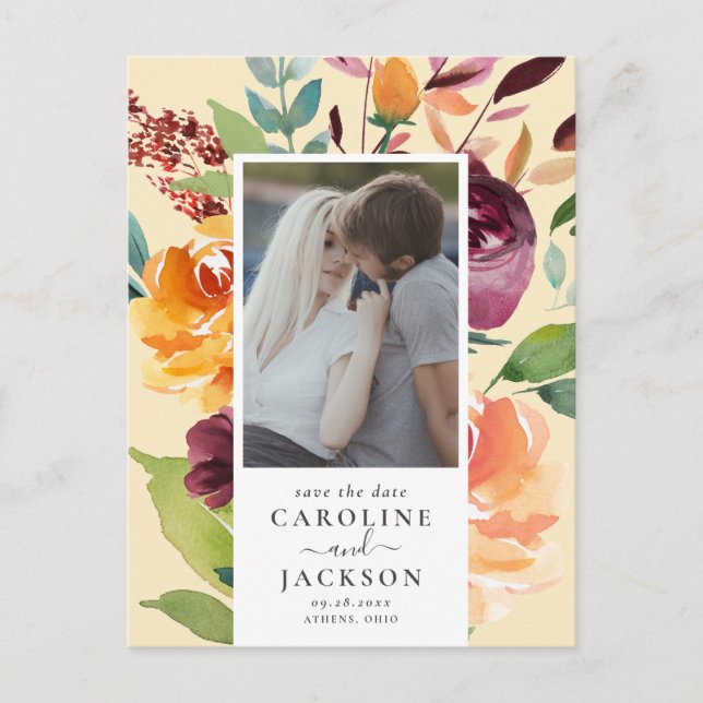 Cartão Postal Flores de outono Foto para salvar a data (Frente)