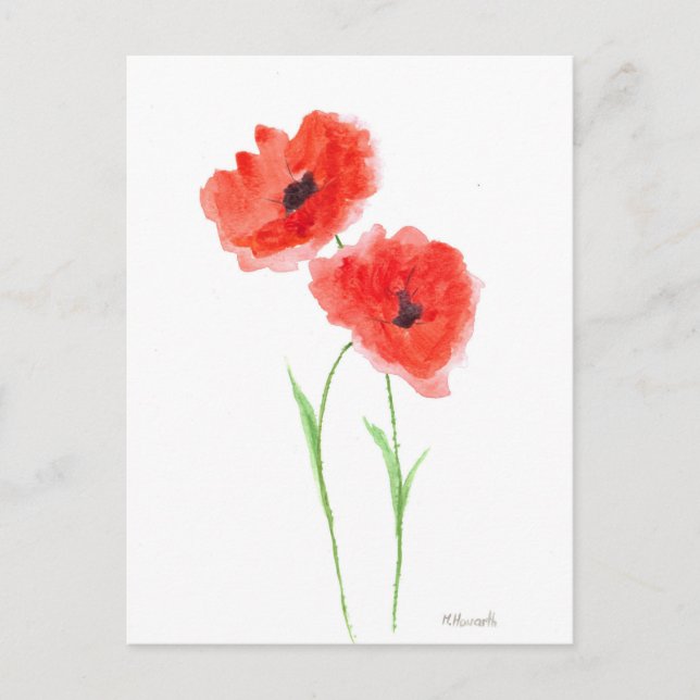 Cartão Postal Flores de papoila vermelhas papoilas aquarela natu (Frente)