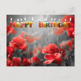 Cartão Postal Flores de Papoula Vermelhas e Velas de Aniversário