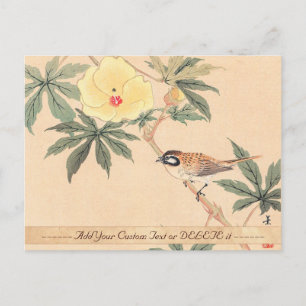 Cartão Postal Flores de pássaros e Hibiscus Keibun Matsumoto