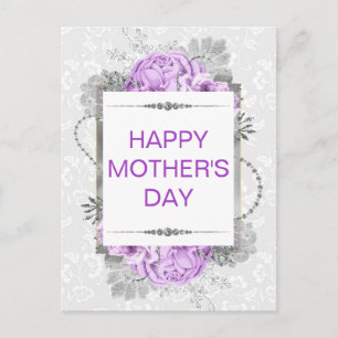 Cartão Postal Flores de Prata e Lilás & Brilho Dia das Mães