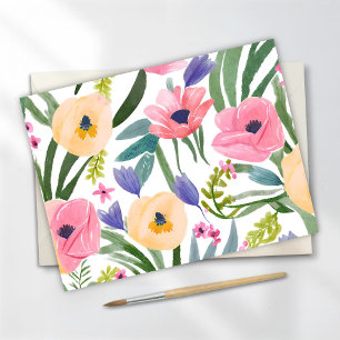 Cartão Postal Flores de Primavera   Aquarela Floral Pastel