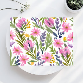 Cartão Postal Flores de Primavera | Aquarela Floral Pastel Bonit