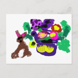 Cartão Postal Flores de primavera Coelho alegria