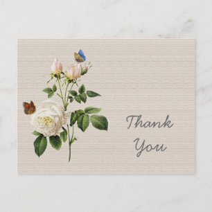 Cartão Postal Flores de rosa branca vintage obrigado