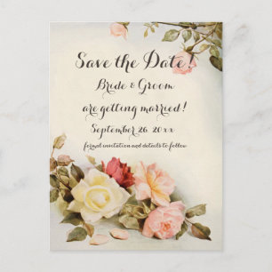 Cartão Postal Flores de Rosa de Jardim Antiquado do casamento vi