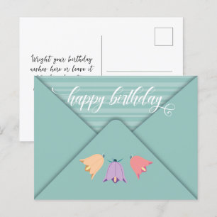 Cartão Postal Flores de Sino de Envelope Elegante Feliz Aniversá