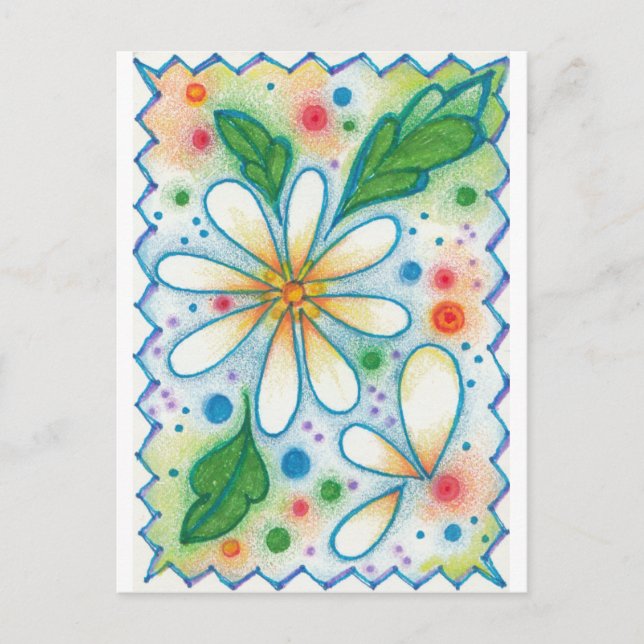 Cartão Postal Flores De Springtime Desenhando Margarida Psicodél (Frente)