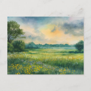 Cartão Postal Flores de Verão Campo Aquarela Natureza