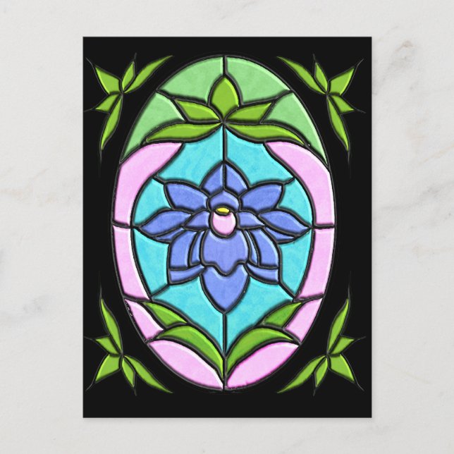 CARTÃO POSTAL FLORES DE VIDRO RETIRADO OVAL POR SHARON SHARPE (Frente)