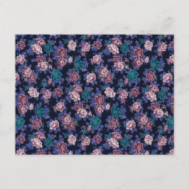 Cartão Postal Flores de Vintage no Marinho Azul