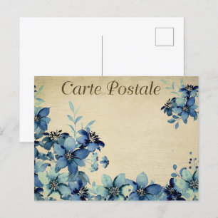 Cartão Postal Flores de Vintagem Azul