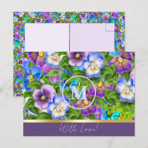 Cartão Postal Flores de Violeta Amor-Perfeito de Aniversário com