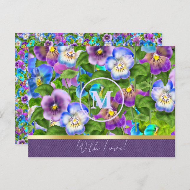 Cartão Postal Flores de Violeta Amor-Perfeito de Aniversário com (Frente/Verso)