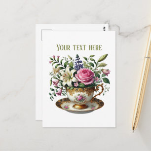 Cartão Postal Flores de xícara fofas personalizáveis