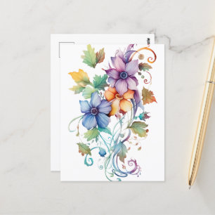 Cartão Postal Flores Decorativas De Aquarela