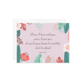Cartão Postal Flores desenhadas à mão com John 14:27 Bíblia Vers