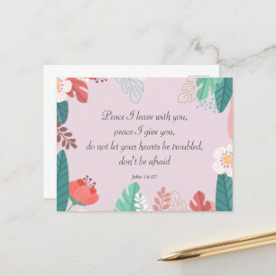 Cartão Postal Flores desenhadas à mão com John 14:27 Bíblia Vers