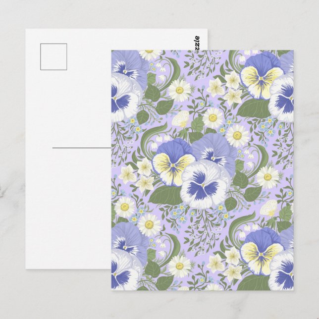 Cartão Postal Flores do jardim de primavera sobre lavanda (Frente/Verso)
