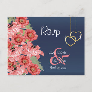 Cartão Postal Flores Douradas de Coração e Coral - RSVP