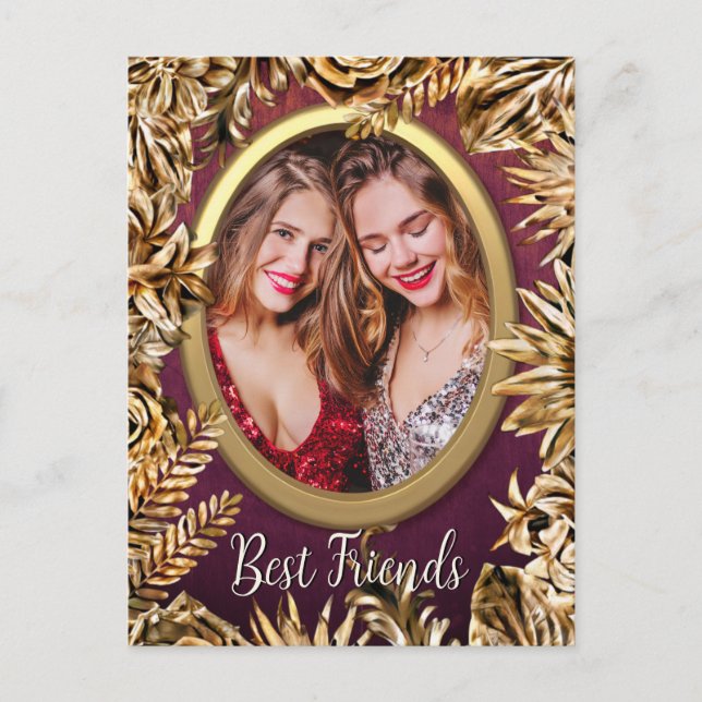 Cartão Postal Flores Douradas de luxo elegantes adicionam sua fo (Frente)