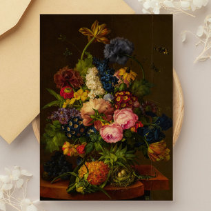 Cartão Postal Flores e Abacaxi sobre um Entablamento
