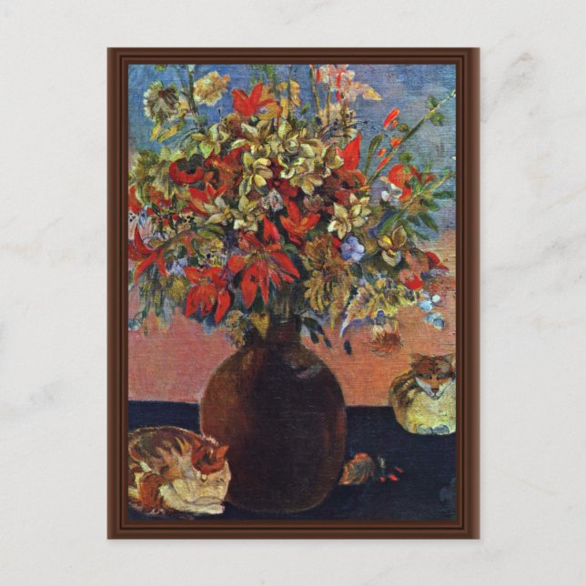 Cartão Postal Flores E Gatos De Gauguin Paul (Melhor Qualidade) (Frente)