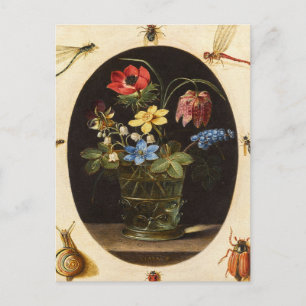 Cartão Postal Flores e Insetos de Vida Estática por Clara Peeter