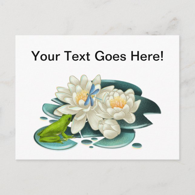 Cartão Postal Flores e Sapos de Lotus de Saudação Personalizadas (Frente)