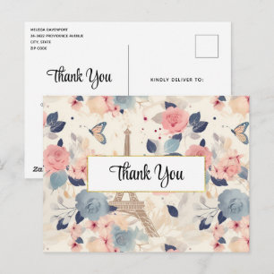 Cartão Postal Flores e Torre Eiffel Paris Padrão Obrigado