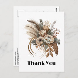 Cartão Postal Flores Elegantes Folhagens e Penas Obrigado