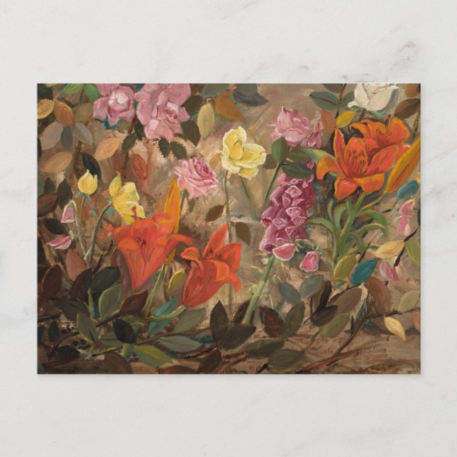 Cartão Postal Flores em um Jardim | Tadeusz Makowski (Frente)