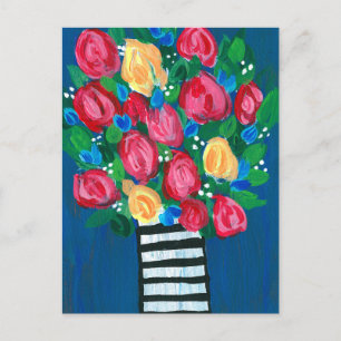 Cartão Postal Flores em um Vaso Branco e Negro