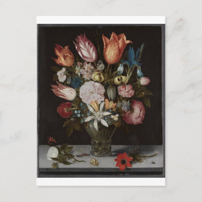 Cartão Postal Flores em Vidro, Ambrosius Bosschaert, Óleo (Frente)