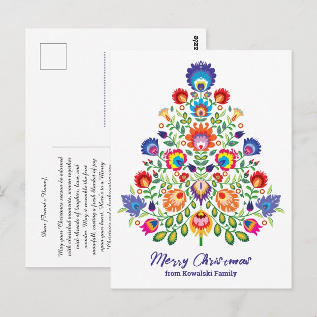 Cartão Postal Flores Encantadas: Uma Tapeçaria Yuletide de Folcl (Frente/Verso)