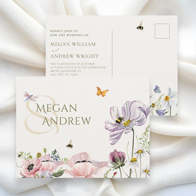 Cartão Postal Flores estéticas abelhas casamento (Criador carregado)
