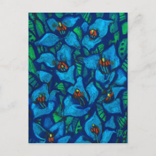 Cartão Postal Flores Exóticas Puya Azul Abstrato Pintura Floral