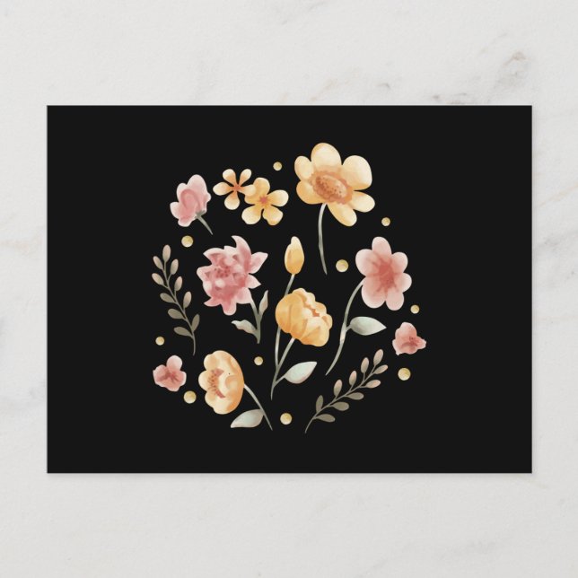 Cartão Postal Flores exuberantes e folhas em aquarela (Frente)
