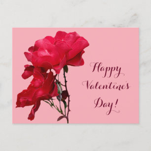 Cartão Postal Flores florais Românticas de rosa vermelha Feliz N