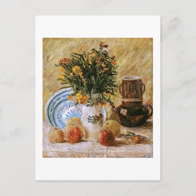 Cartão Postal Flores - Foffeepot e Fruta Van Gogh Fine Art (Frente)