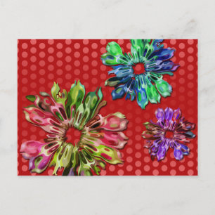 Cartão Postal Flores fractais abstrato 2D ponto vermelho