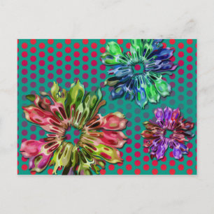Cartão Postal Flores fractais abstrato 2D   pontos vermelhos ver