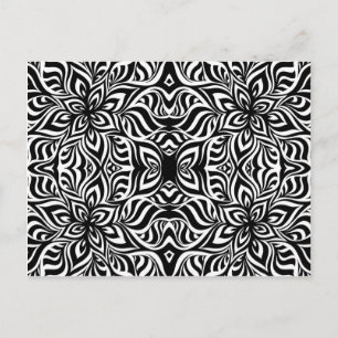 Cartão Postal Flores Fractais de Tinta Preta e Branca