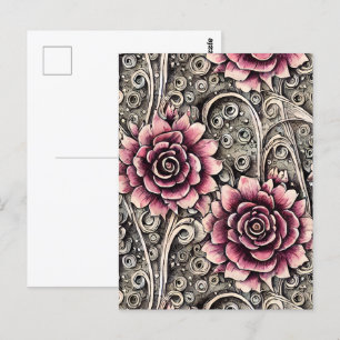 Cartão Postal Flores Gótica-Rosa Grande Vintage